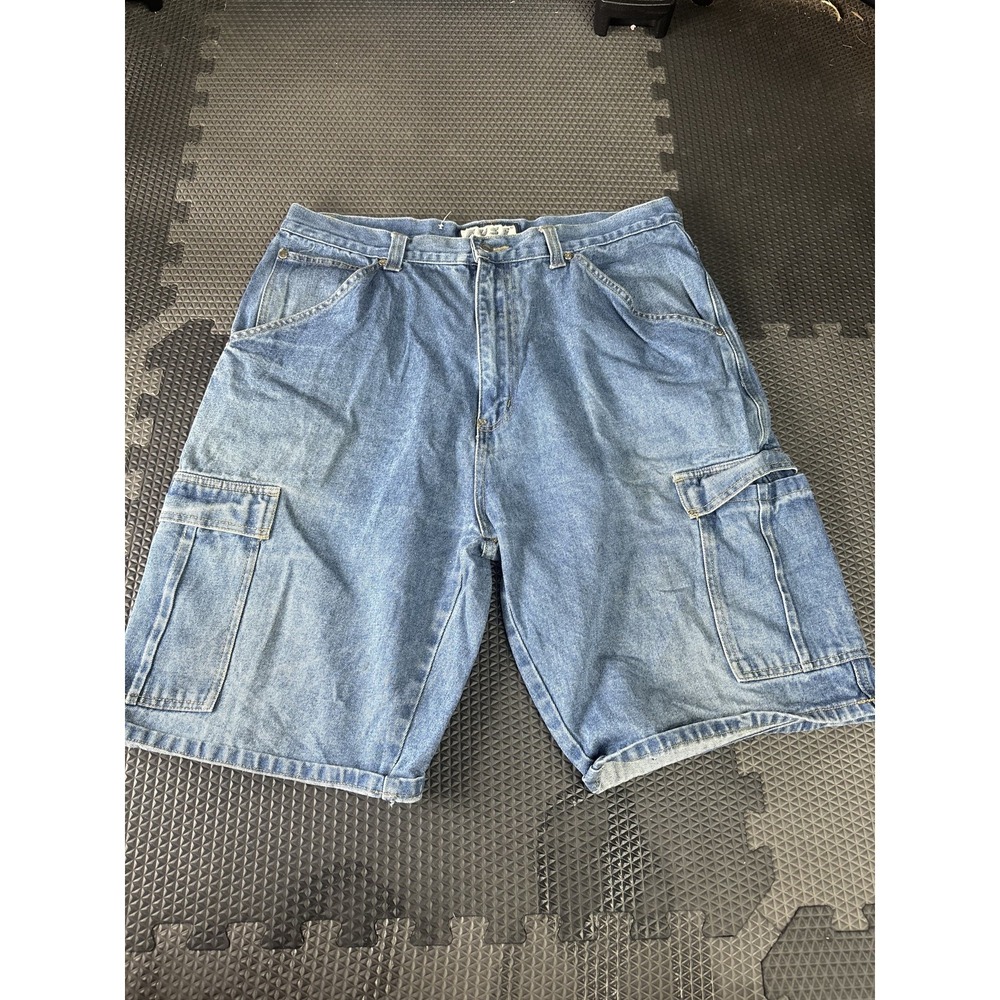 FUSE JEANS WEAR Men's Blue Denim Cargo Shorts Size 38 Relaxed Fit Pockets